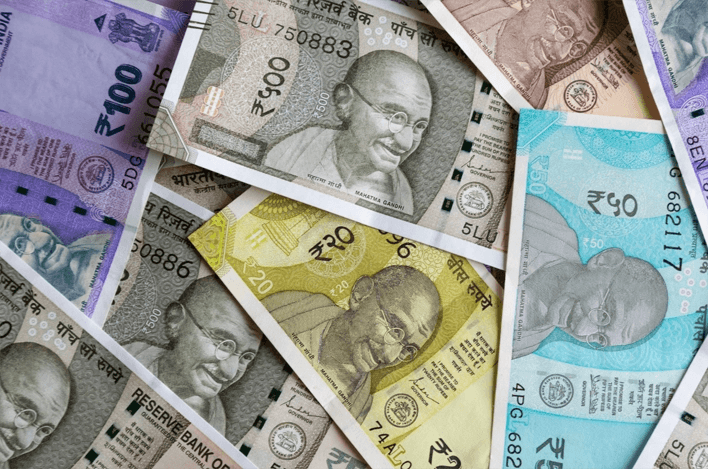indian rupee banknotes in various denominations